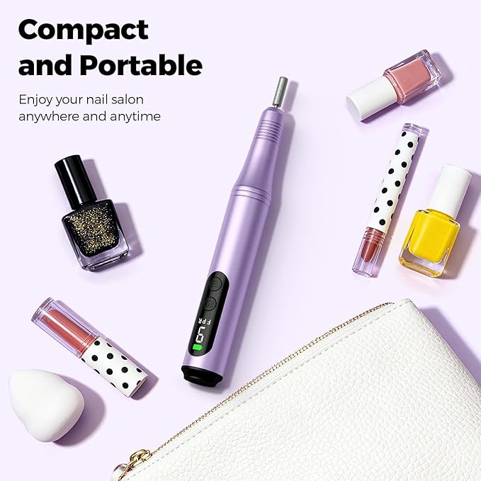Electric Nail Drill Kit, Electric Nail File Cordless Nail Drill Machine for Acrylic Gel Dip Powder Nails, Professional Portable Manicure Pedicure Rechargeable Lightweight for Home Salon Use