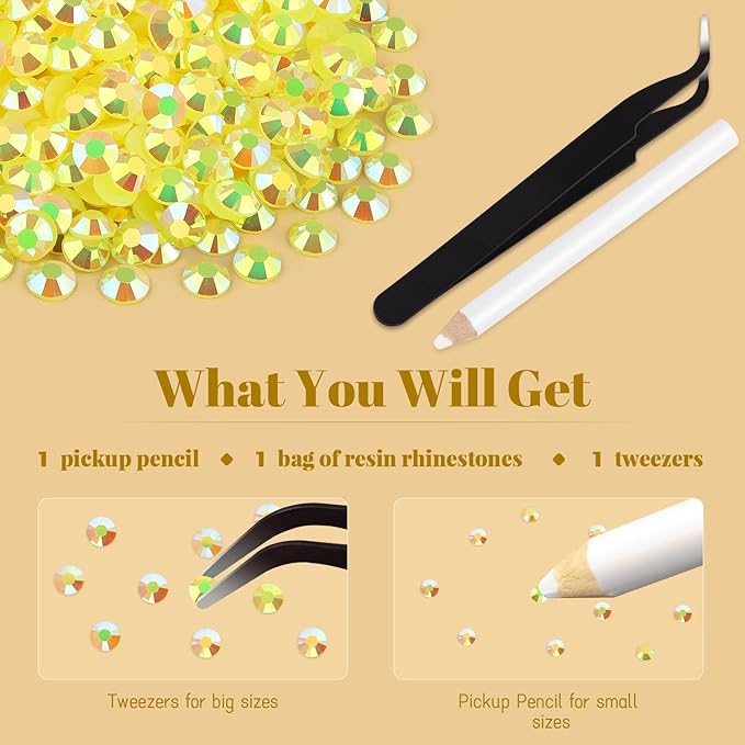 1500PCS 6mm Resin Jelly Rhinestones in Bulk (Lemon Yellow AB), Bedazzling Flatback Crystals Rhinestones for Crafting DIY Nail Decoration, Gems Diomand Charms for Tumbler Shoes Clothing Fabric