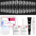 Beetles Gel Nail Kit Etch-X, Almond Short, 576pcs 12 Sizes, with Dehydrator and Primer, Solid Glue Mini Lamp, Pre-Etched Half Matte Acrylic Nail Kit Fake Nail for Home DIY Extension Set
