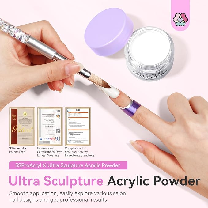 SAVILAND White Acrylic Blending Tech Keratin Nail Powder Ultra-Smooth Application Professional Powder for Nail Extension & Carving