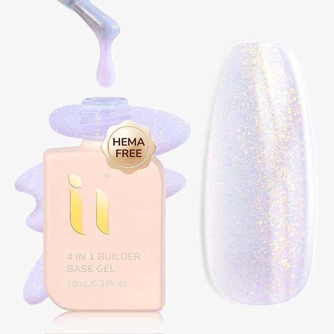 Glossy Hema Free Rubber Builder Base Gel Polish, Soak Off Strengthening Apex Building Gel, Shimmer Glitter Nude White Nails Thickening Beginners & DIY Nails