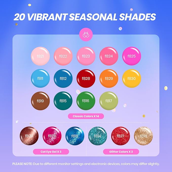 beetles Gel Polish 75 PCS Deal Box 20 Colors Nail Kit – Brown Blue Red Purple Glitter Cat Eye Gel, Glossy&Matte Top Coat DIY UV/LED Gel Nail Set Home Salon Valentines Gifts for Women Girls