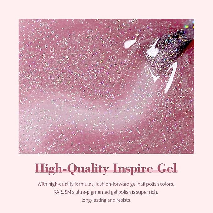 RARJSM Shimmer Nude Gel Nail Polish Clear Purple Pink Sparkly Iridescent Rainbow Holographic Glitter Pigment Jelly Gel Polish Neutral Color 15ml Soak off UV LED Cured for Home Salon DIY Nail Art