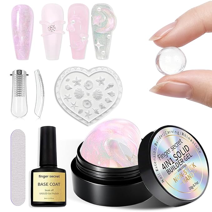 3D Gel Nail Art Kit-Pink Aurora Solid Builder Gel for Nails 3D Sculpting Carving Building Modeling Hard Extension for Beginner DIY Salon at Home Cured Needed