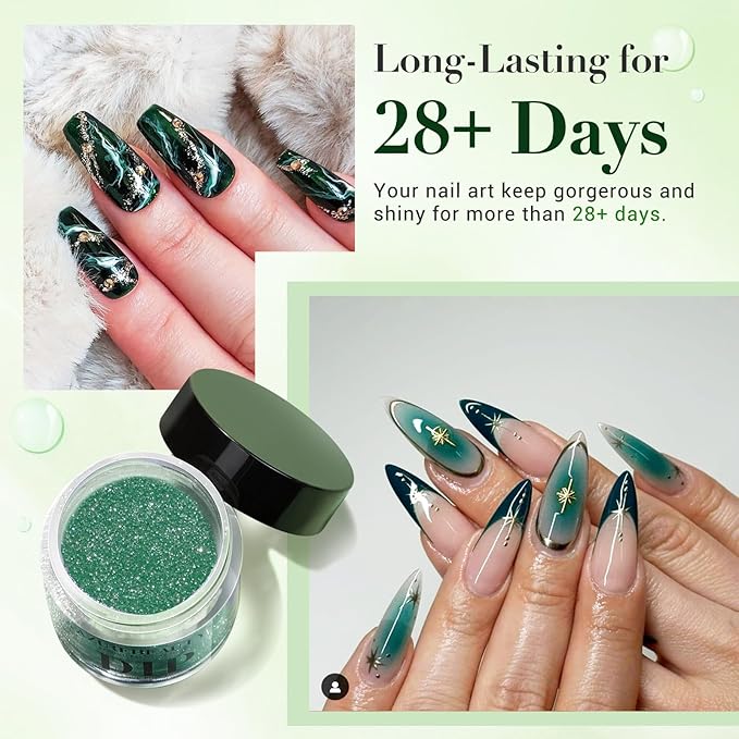 AZUREBEAUTY Dip Powder Nail Kit,St. Patrick's 6 Colors Glitter Green Forest,Dipping Powder Color French Nail Art Manicure DIY Salon Gifts for Women, No Need Nail Lamp Cured