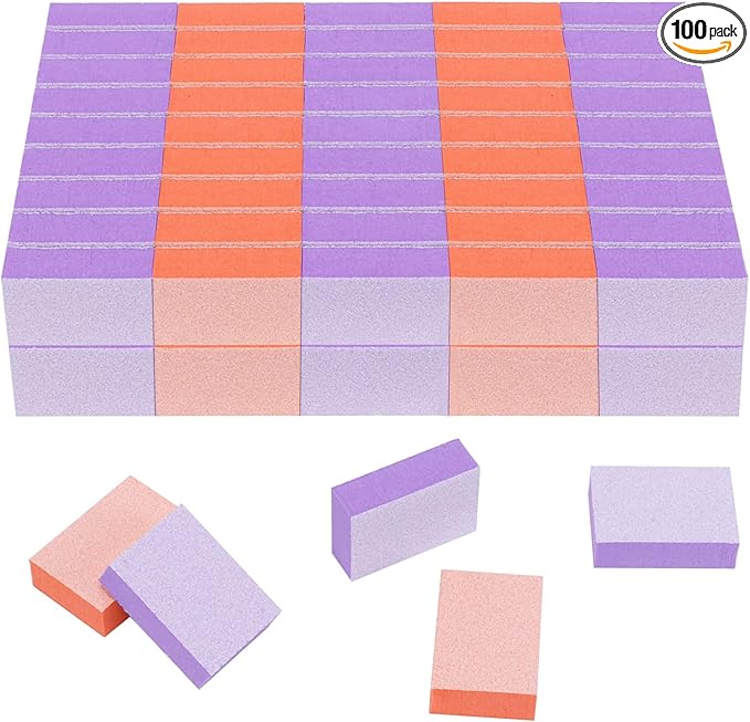 100 PCS Mini Nail Buffer Block, 2 Way Mini Buffers Coarse Grit 80/100, Small Buffing Block for Acrylic Nail Gel Polish Nails Pedicure & Manicure, Purple & Orange