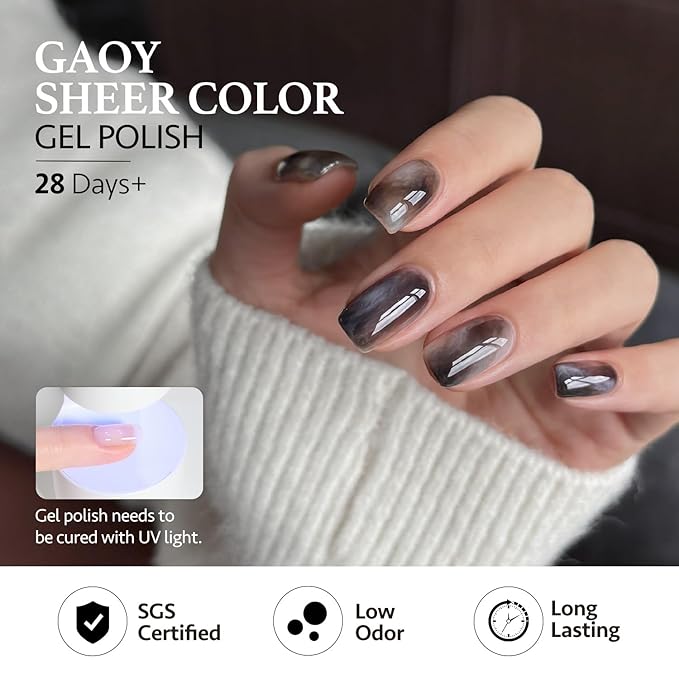 GAOY Dark Gel Nail Polish of 6 Milky Jelly Colors Brown Green Black Gel Polish Kit for Salon Manicure and Blooming Nail Art DIY at Home