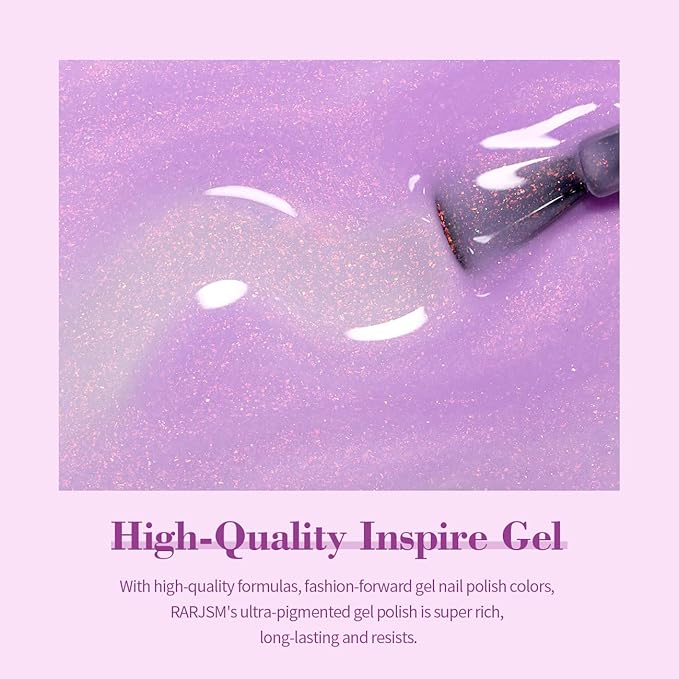 RARJSM Shimmer Glitter Gel Nail Polish Light Purple Chunky Sparkle Holographic Rainbow Iridescent Nude Jelly Gel Polish Lavender Single Bottle Soak off UV LED Cured for Home Salon Manicure 15ML