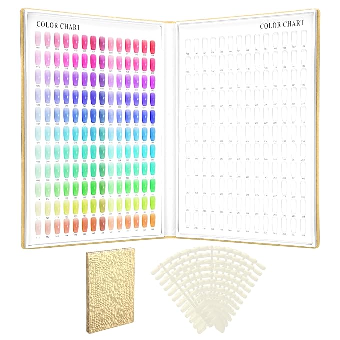 Segbeauty 308 Color Nail Color Sample Swatches Book, Nail Polish Display Swatches Book Gold, Gel Press On Nails Organizer Case with 240 False Fingernail Polish Holder Art Salon Storage Boxes Cases