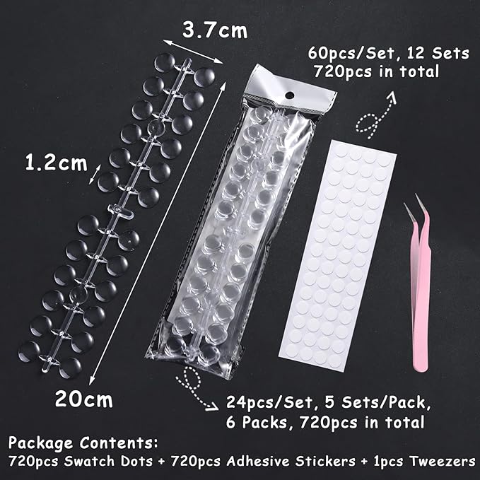 720 Pcs Nail Polish Swatch Dots Round Acrylic False Nail Display Tips Transparent Nail Art Polish Color Display Chart with Adhesive Sticker Nail tech Supplies for Home or Salon Use