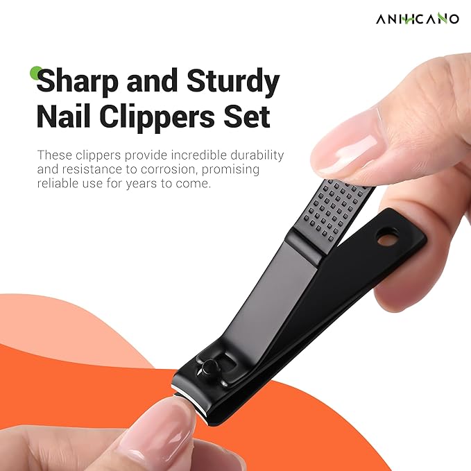 Nail Clippers with Glass Nail File, Ultra Sharp Nail Clipper Set, Professional Fingernail & Toenail Clippers Nail Cutter for Men and Women (Black)