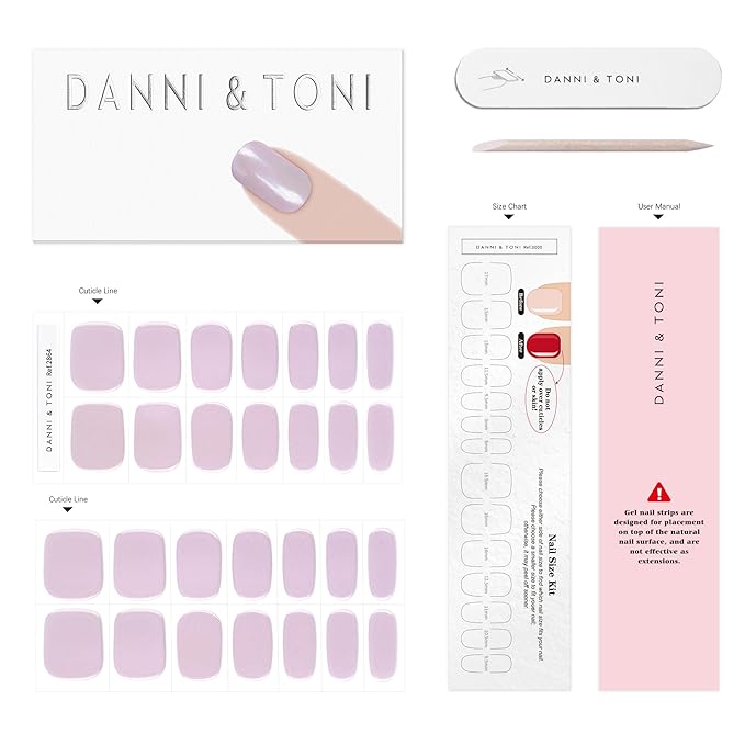 DANNI & TONI Semi Cured Gel Nail Strips Light Purple Chrome Mirror Gel Nail Wraps 28 Stickers | Aurora Glow