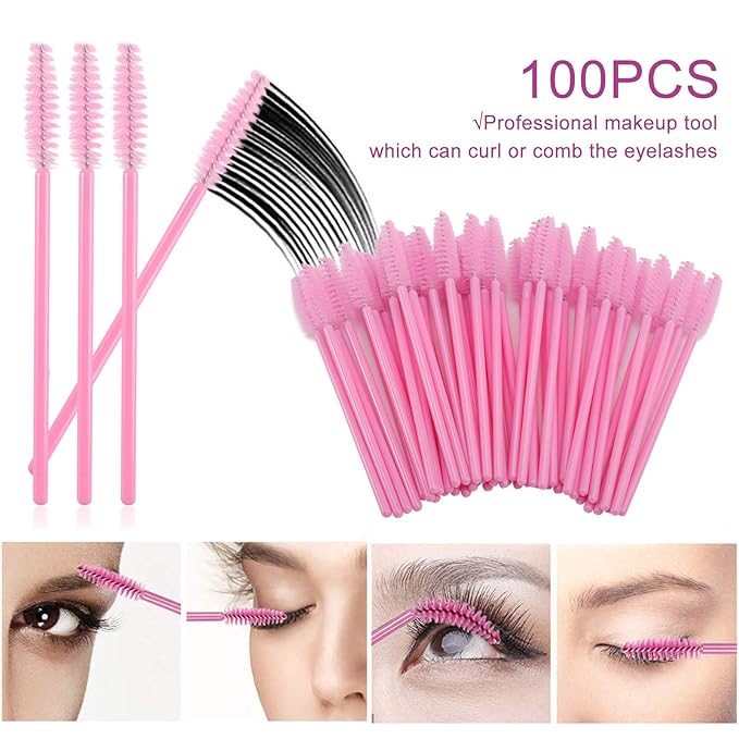 Pretty memory Eyelash Extension Kit,100 Glue Ring Holder | 100 Disposable Mascara Brushes Wands | 100 Pairs Under Eye Gel Pads | 2 Medical Tapes | 2 Tweezers| 1 Lash Mirror - Lash Extension Supplies