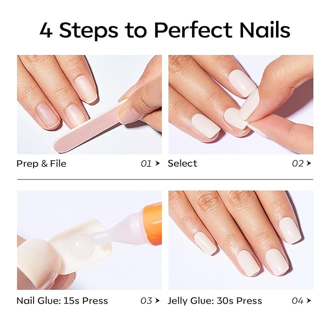 Modelones Nude Press on Nails, Short Almond Fake Nails, Reusable Nail Kit with Nail Glue Adhesive Tabs Mini Nail File, Nails Press Ons 32Pcs 16 Sizes, Women Girl Gift