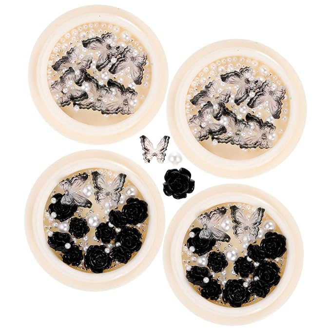 Black Camellia Rhinestone Nail Charms Nail Art Accessories Pearls Gems for DIY Manicure and Creative Decorations