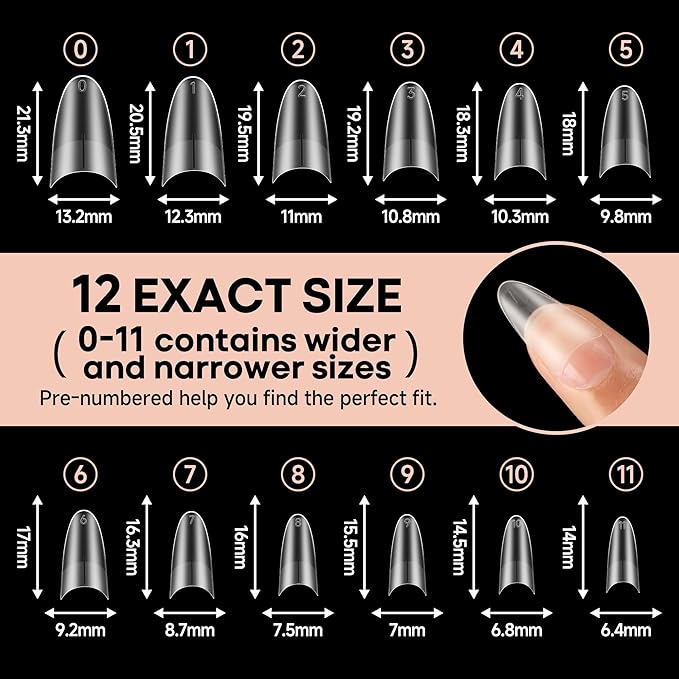 UNA GELLA Medium Almond Gel Nail Tips: Full Matte Almond Shape Nail Tips Half Cover 216pcs Medium Almonds Press On Nails DIY Salon for Fake Acrylic False Nails 12 Sizes, Saving Design Gelly Tips