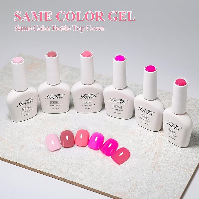 Imtiti Pink Gel Polish Set, 6 Pcs 10ml Same Color Same Bottle Cap Gel Nail Polish Set, Long Lasting 28+ Days, Self-Leveling & Chip-Resistant Nail Art Manicure Salon DIY at Home, Bright Pink(10ml*6)