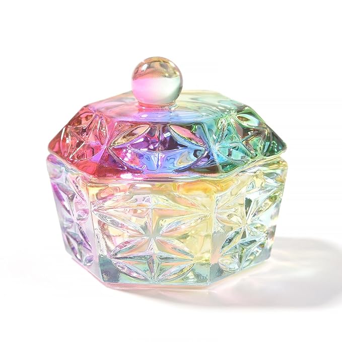 Nail Dappen Dish for Acrylic Powder Liquid Glass Crystal Dappen Dish Nail Art Crystal Cup for Acrylic Powder Liquid Manicure Brush Cleaning Bowl Cup Jewlery Tray (1pc Iridescent Dish)