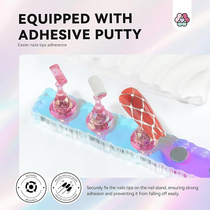 Saviland Nail Stand for Press ons: 3 Set Strong Magnetic Aurora With Nail Stand 40 Pcs Reusable Sticky Putty Nail Holder For Painting Nails For Nails Practice Acrylic Nail Holder Home Beginner Supplies