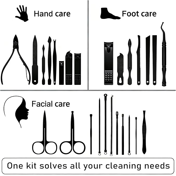 Premium 26-in-1 Manicure & Pedicure Kit – Stainless Steel Nail Care Set with Brown PU Leather Travel Case for Men & Women