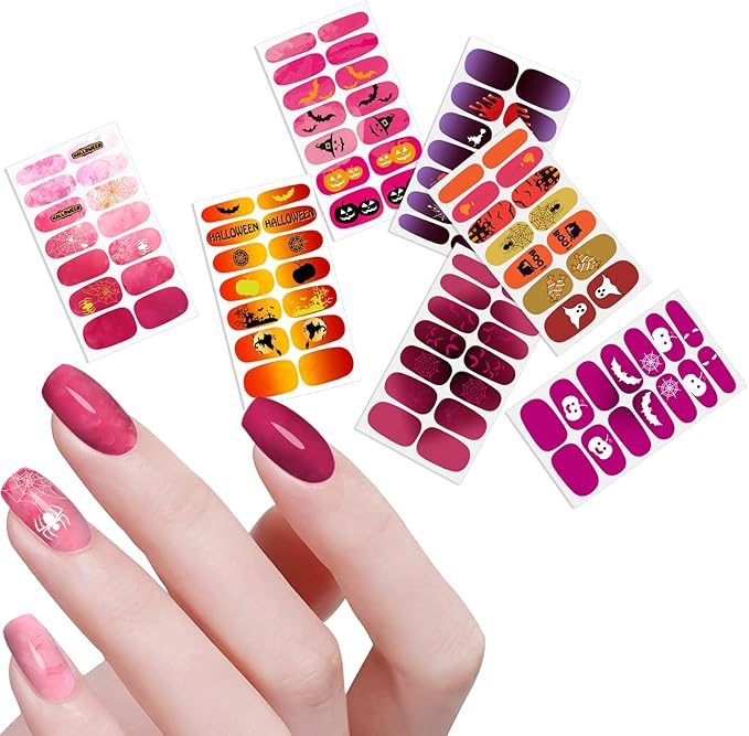 JERCLITY 16 Sheets Halloween Christmas Nail Polish Strips Nail Wraps Bat Spider Jack-o'-Lantern Snowflake Santa Claus Christmas Tree Nail Stickers for Women Holiday Manicure