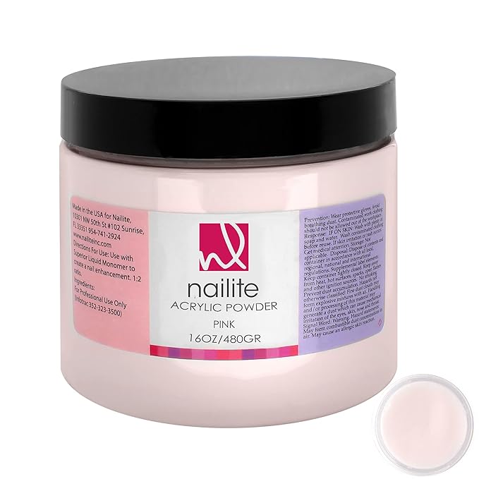 Regular – Professional Acrylic Powder for Nail Extension, Slow Setting System, EMA Formula and Non-Yellowing Effect – Pink (16 Oz.)