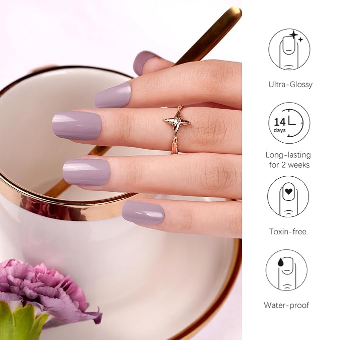 DANNI & TONI Semi Cured Gel Nail Strips Grey-Purple (Subdued Sangria) Gel Nail Stickers Semi Cured Nail Polish Wraps 28 Stickers
