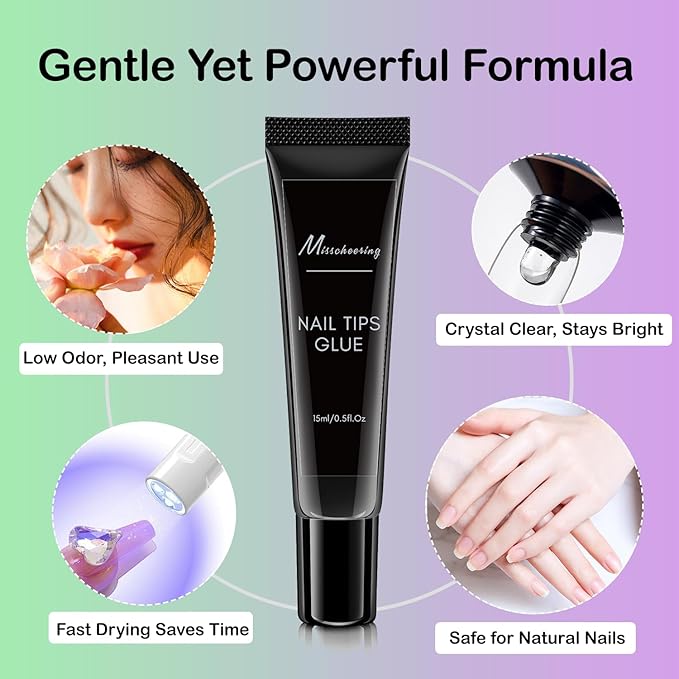 MissCheering 15g UV Nail Glue Gel – Must Cure Under UV/LED Light, Multi-Use for Acrylic & Press-On Nails, Long-Lasting, Beginner-Friendly & Salon-Quality Results