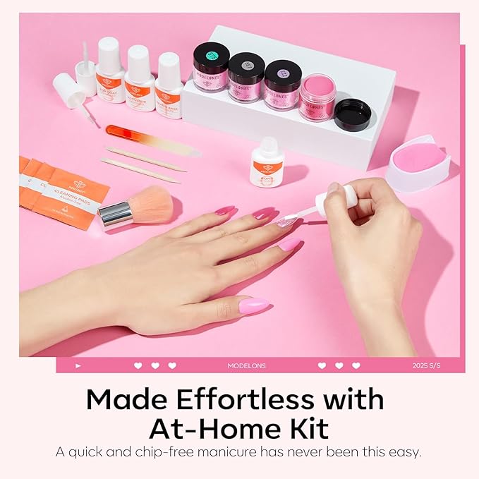 Modelones Dip Powder Nail Kit, 4 Colors Pink Glitter Spring Summer Dipping Starter Set with Liquid and Complete Accessories for French Nails Art Salon DIY at Home Manicure