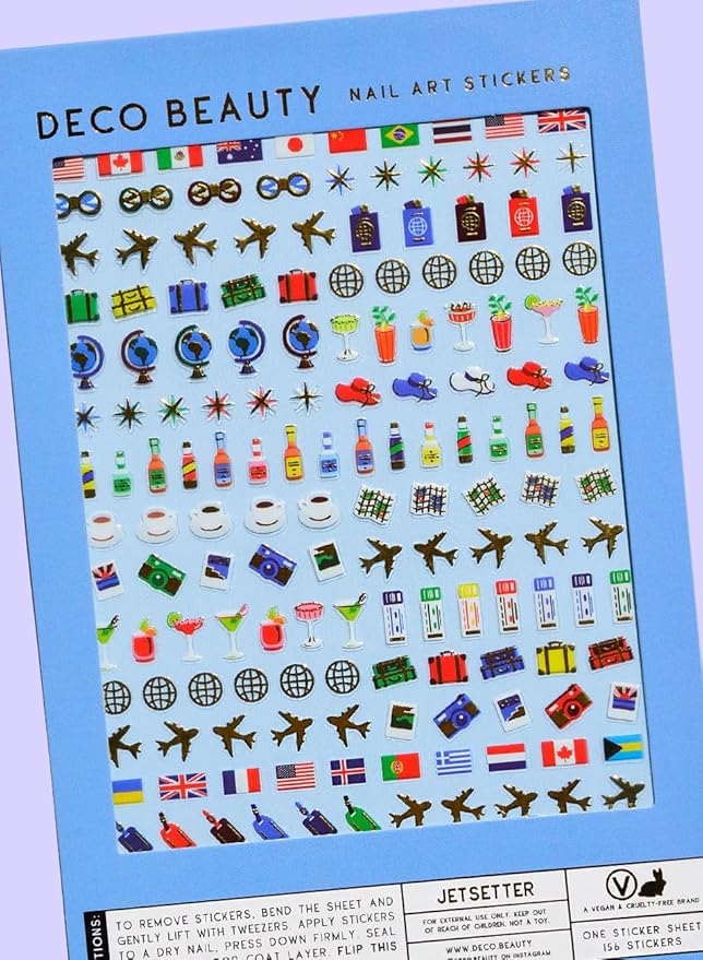 Deco Beauty Jetsetter -Super Thin & Easy-to-Apply Nail Art with The Cutest Designs-Durable & Long-Lasting Nail Art Stickers and Decals for Women, for DIY at-Home Manicures & Salon-Quality Nails