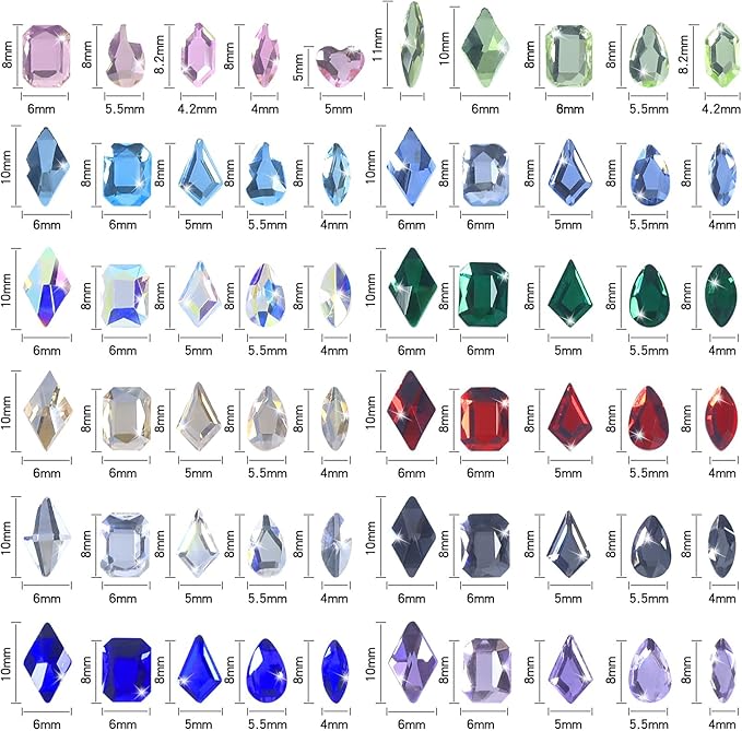 Nail Rhinestones - 3D Multiple Shapes Colorful, Crystals Gem, Round Flatback Rhinestones for Nails, with Kit, for Nail Art