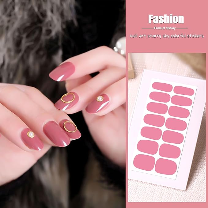 SILPECWEE 16 Sheets Nail Polish Stickers Nail Wraps for Women Gradient Color Gel Nail Stickers Self Adhesive Nail Polish Strips Fingernail Sticker with Nail File (Pink Style)