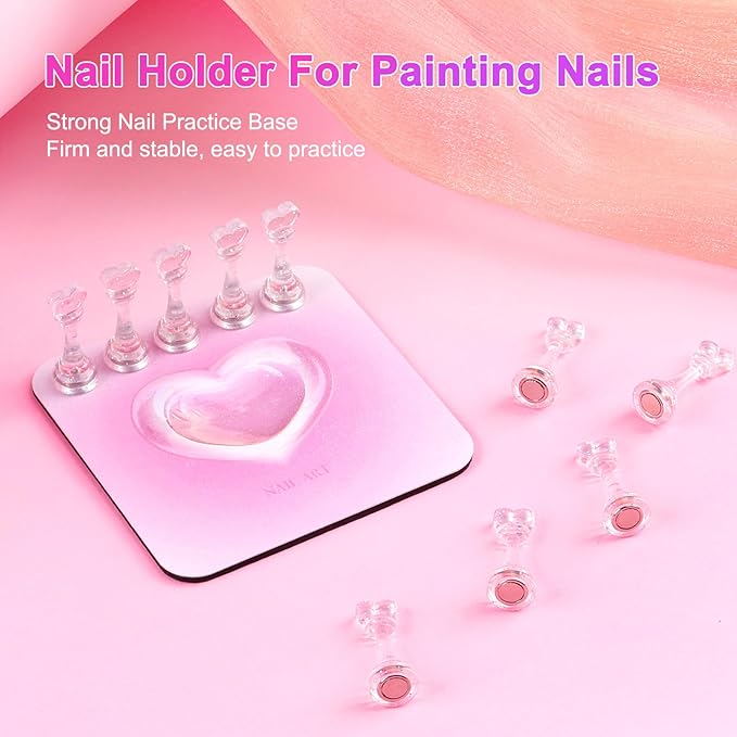 ANGNYA Nail Stand for Press Ons, Fake Nail Holder for Painting Nails, Super Magnetic Base for Painting Display Holder with Reusable Adhesive Putty for Home DIY Salon Supplies