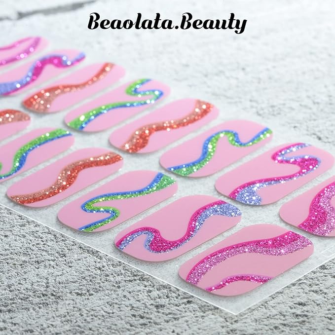 Nail Polish Strips, 32PCS Salon Quality Wraps, Long Lasting Gel Nail Stickers for Women Easy Apply& Remove (Bubble Gum Dark Pink)