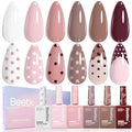 Beetles Neutral Gel Nail Polish Set – 6 Colors Hema Free Nude Pink Brown Gel Polish Kit, Same Color Bottle Gel Soak Off UV LED Nail Gel for Spring Manicure at Home or Salon