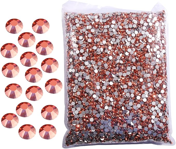 Hisenlee 14400PCS Rhinestone SS3-SS20 Crystal Gems 9 Sizes Wholesale Nail Art Rhinestone Flatback Round Glass Diamond for Crafts (SS6, Rose Gold)