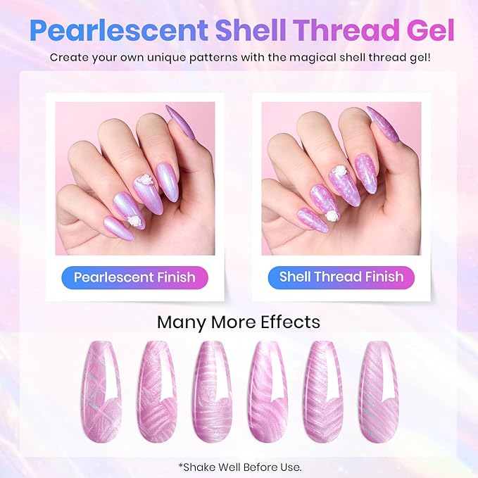 Beetles Gel Nail Polish - Stay Shining Pearly Swirl Shade Set, 6 Colors Mermaid Nail Swirl Shell Thread Effect Polish Soak Off Uv Gel Polish DIY Salon-Quality at Home Gift for Women