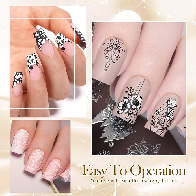 BORN PRETTY Nail Art Stamping Polish White Black Manicure Image Stamp Polish Set Print Polish Varnish 2 Bottles 10ml 0.34fl oz