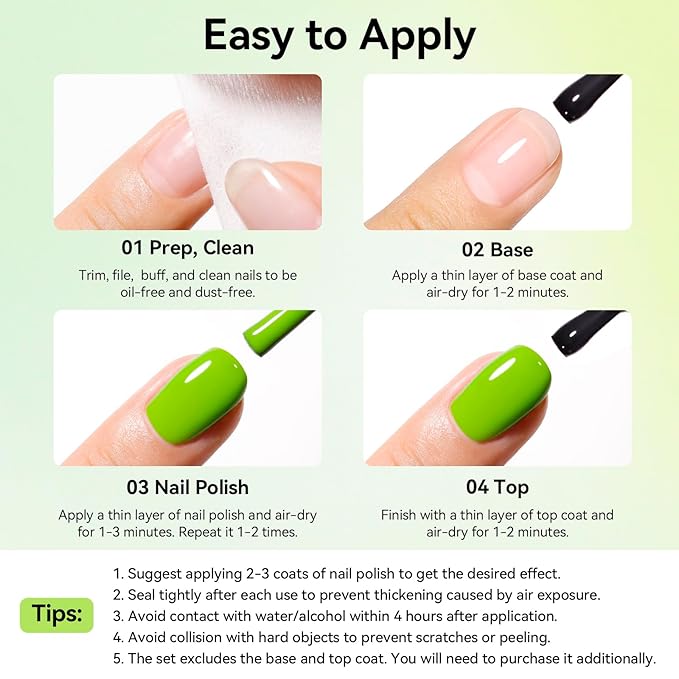 Green Nail Polish Set - 6 Colors Light Dark Green Olive Teal Natural Milky Gree n Shade for All Seasons, Quick Air Dry Non Gel, Nail Art DIY at Home Manicure Gift for Women Girls
