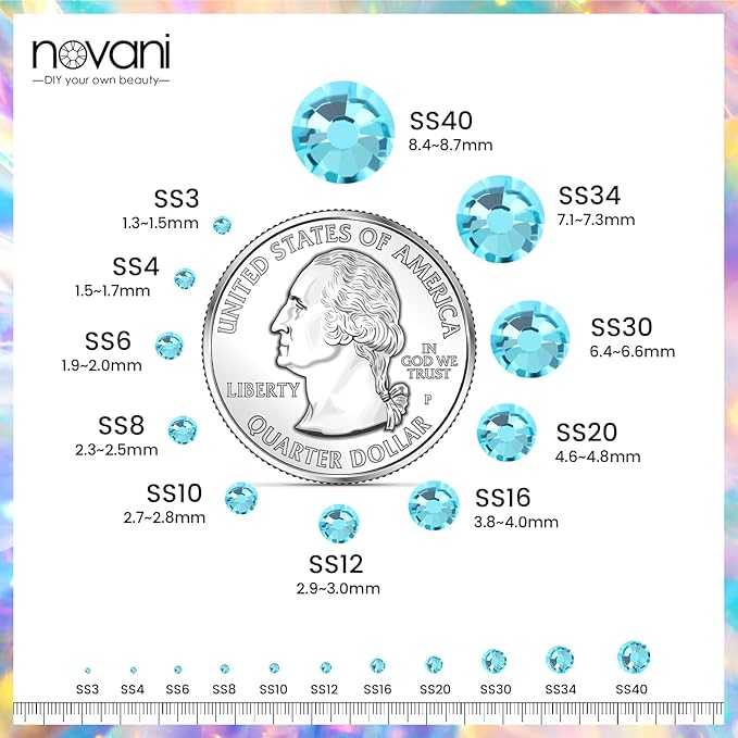 Novani Rhinestones 3000Pcs Flatback Crystal Round Loose Gemstones Glass Rhinestones for Crafts Makeup Nail Art Clothes Shoes DIY Decorations(SS6, 1.9-2.0mm,Aquamarine)
