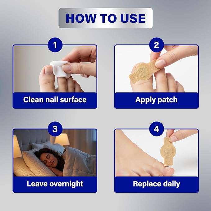 Fungal Nail Patches – 8-Hour Overnight Toenail Support for Nail Damage| Nighttime Repair Stickers 4 Pack (84 Paches)