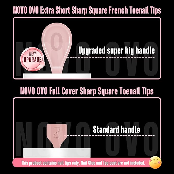 NOVO OVO Extra Short Toe Nail Tips White French Tip BABY PINK Sharp Square Press On, Soft Gel False Fake Toenail Extension Kit, Need Apply Top Coat Buider Gel Nail Glue, Salon DIY x 16 Sizes 224 Pcs
