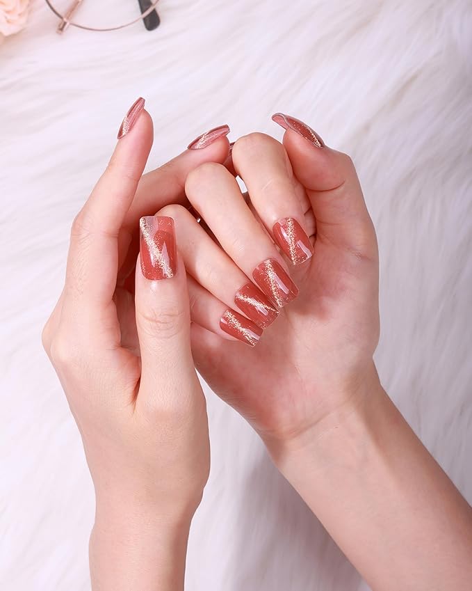 Cat Eye-Inspired 20pcs Semi Cured Gel Nail Strips - Salon-Grade DIY Wraps with Glaze Texture, Easy Application, UV Light Required for Stylish Nails