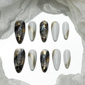 Sun&Beam Nails Handmade Press-on Medium Long Amlond Silver White Ombre Gradation Hand-Painted Design Fashion False Nail Tips 10 Pcs Set (#209 M)