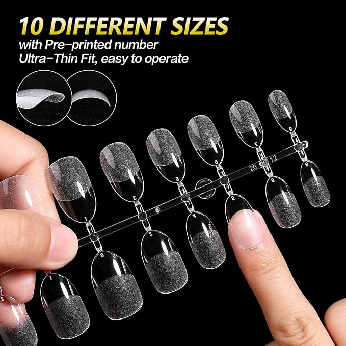 AIMEILI False Nail Tips 432PCS Short Almond Round Full Cover Nail Tips for Soak Off Nail Extension, Acrylic False Press on Nails with Box for Nail Art Salon and Home DIY, 10 Sizes