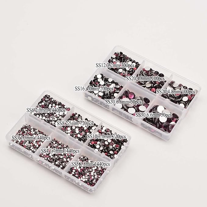 NCB 8000pcs Non Hotfix Rhinestones 10 Sizes Flatback Crystal Glass Rhinestones with Tweezers and Picking Pen for Nail Art Clothes Bags Phone Decorations Crafts DIY (016 Amethyst Mix SS3-SS30)