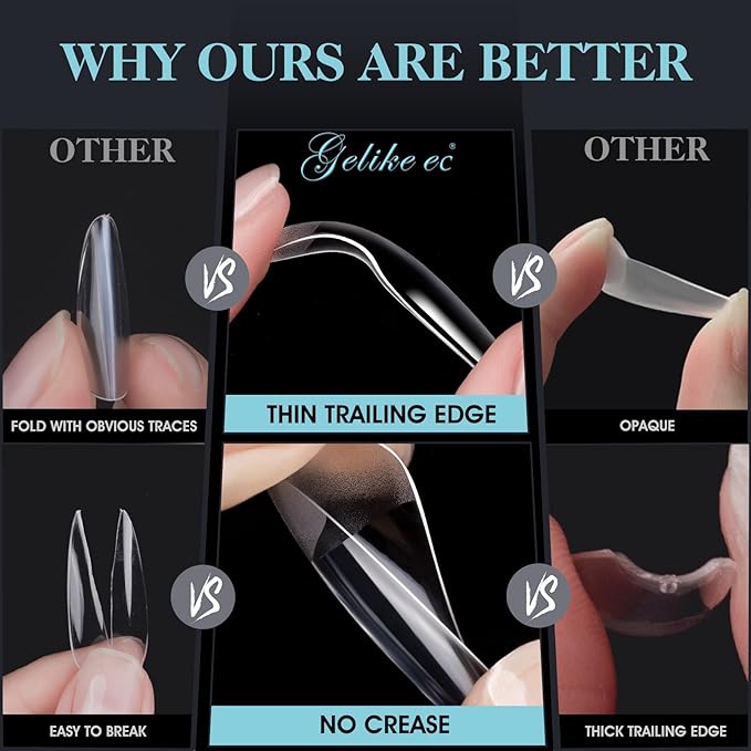 Gelike ec Nail Tips Almond for Salon: 552 Pcs Medium Soft Gel Nail Tips for Manicure 12 Sizes