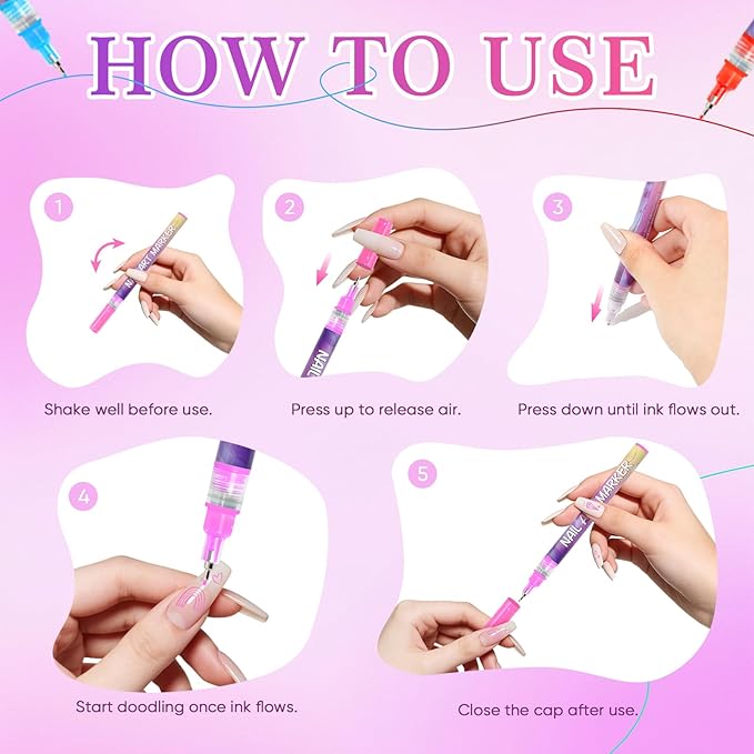 12 Colors Nail Art Marker Pens Set, Nail Markers for Nail Art, Suitable for Nail Art, Nail Painting, And Artistic Decorations; Suitable for Both Children And Adults. (12 Colors)