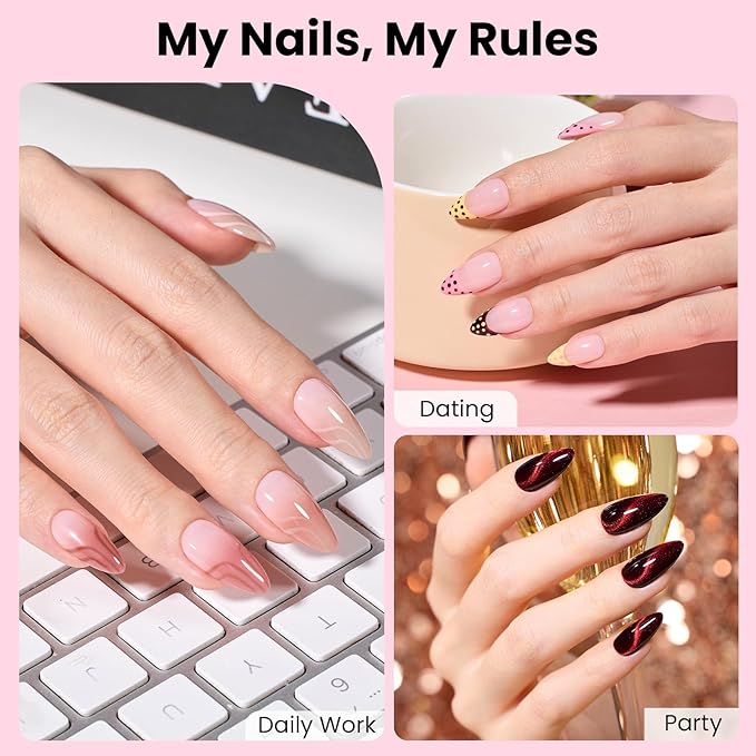 Beetles Gel Nail Kit Curve-EX, Almond Medium, 320pcs 16 Sizes Nail tips, with 15g Nail Glue Gel Hands-Free, 7.5ml Base Gel & Top Coat, Mini Lamp, for Acrylic Press On Nail, Extension DIY Set at Home