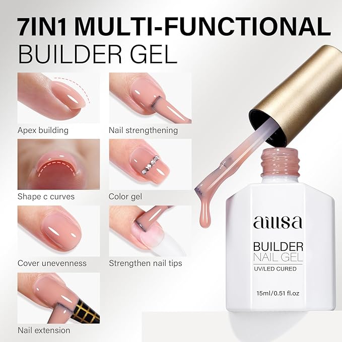 AILLSA Builder Gel for Nails 7 In 1 Nude Hard Gel Nail Polish for Nail Thickening Natural Color Strengthener Gels Nail Polish Light Neutral U V Gels for French Manicure Base Coat Needed 0.51 Oz GD80